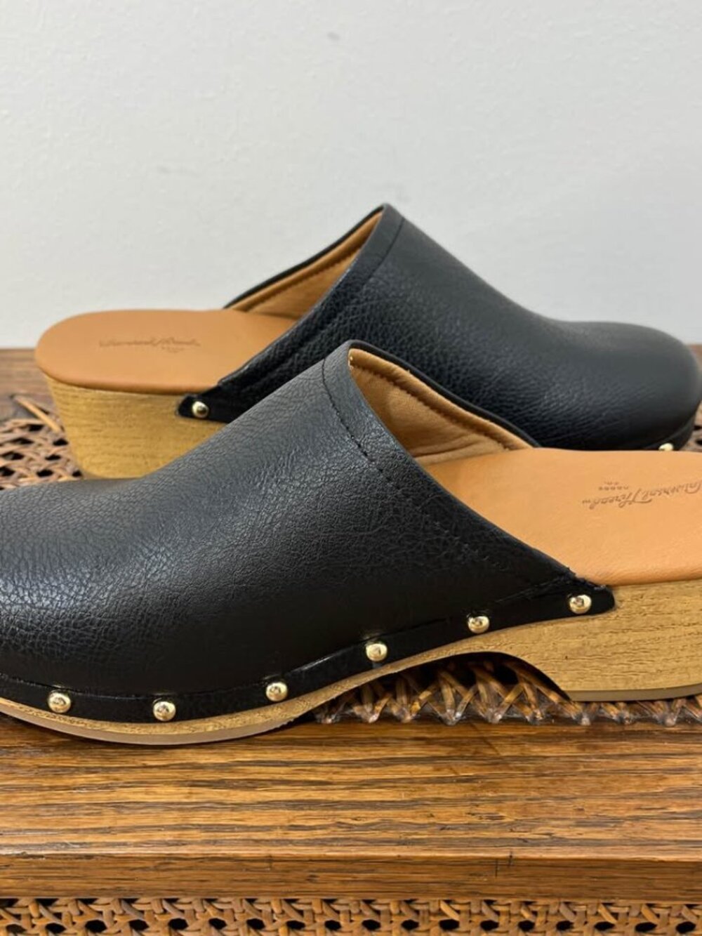 Size 9 Black Studded Boho 70's Revial Faux Leather Whimsigoth Chunky Clog Mules